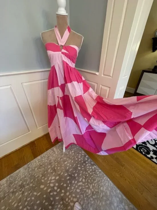 SWF Tipping Point Midi Halter Dress 100% Cotton Poplin Pink Flowy NEW NWT Medium - Picture 6 of 11